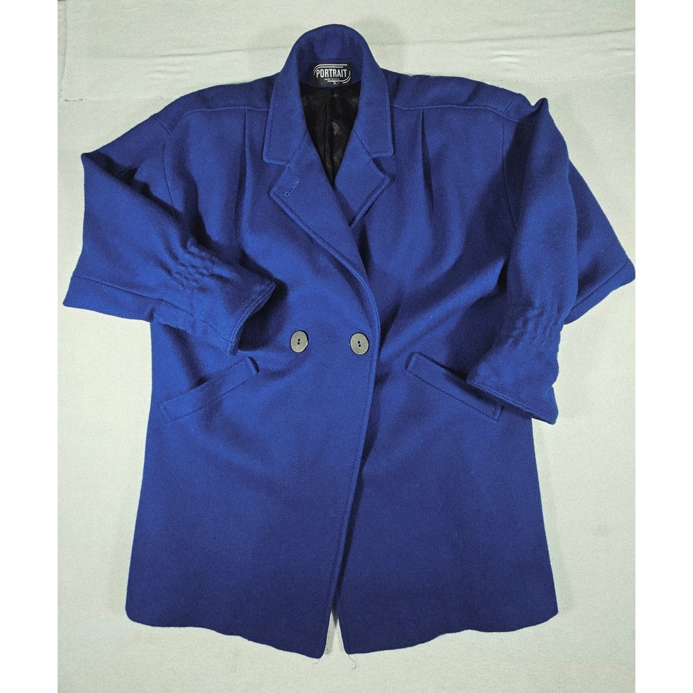 Vintage Portrait Royal Blue Wool Blend Coat ILGWU Union Made USA Double Breasted